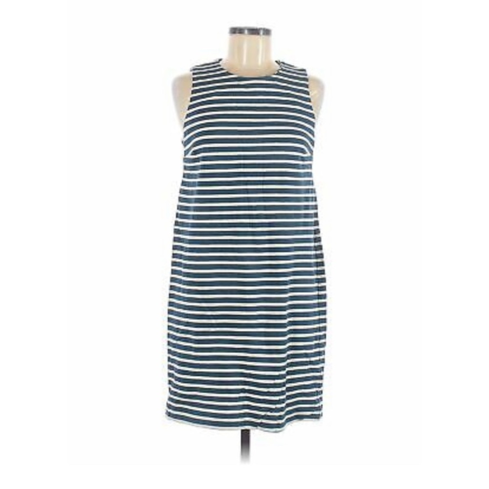 Striped Blue and Tan Fossil Sleeveless Dress